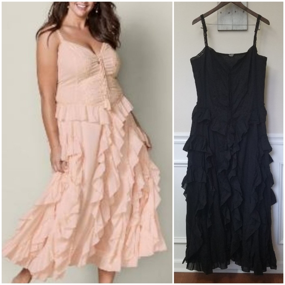 venus lace up ruffle maxi dress